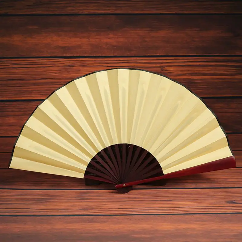 Folding Hand Fan Men's Black Bamboo Spun Silk Calligraphy Painting Writing Dancing Chinese Held Fans Wedding Party Favor(Yellow) | Дом и