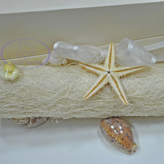 HI2056-09 Ocean Theme Wedding Invitation Scroll Invitations with Natural Starfish