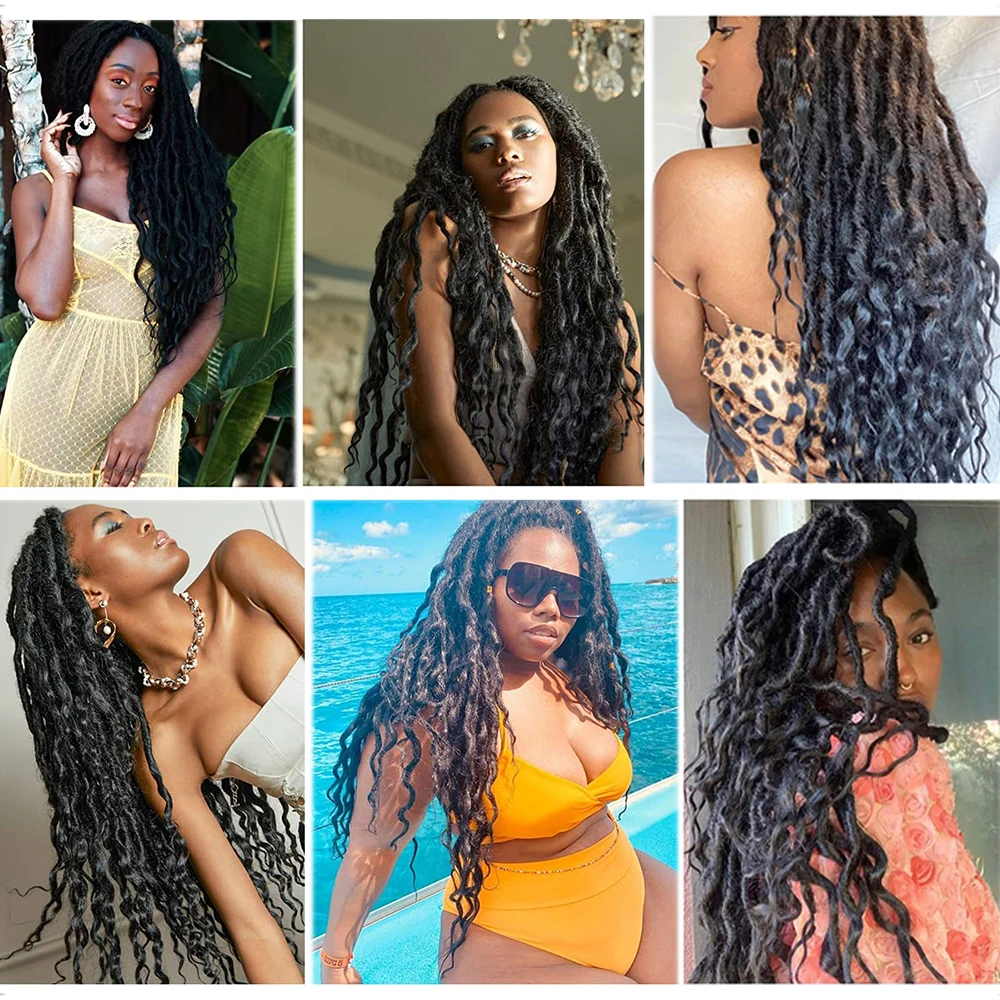 New Goddess Faux Locs Synthetic Crochet Braiding Hair Extensions For Black  Women Pre Looped X-TRESS Curly Braids 12strands/pack