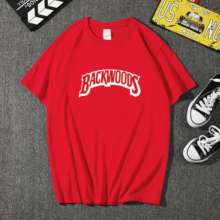 Летний Для мужчин BACKWOODS печать T рубашка мужская мода короткий рукав, о-образный вырез, хлопковая футболка в стиле хип-хоп Рок уличная Для мужчин Костюмы - Цвет: Красный