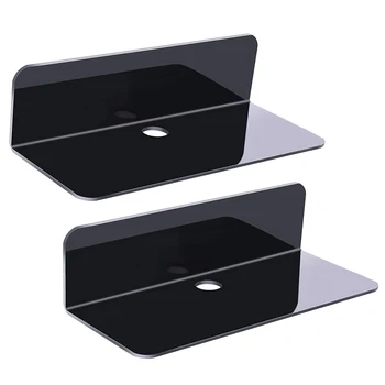 

2pcs With Cable Clips Space Saving Floating Shelf Home Decor Corner Brackets Wall Mounted Modern Display Rack For Smart Speaker
