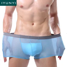 IYUNYI, Летнее шелковое Мужское нижнее белье, бесшовное, прозрачное, боксеры, шорты, ультра тонкие, дышащие, удобные трусы