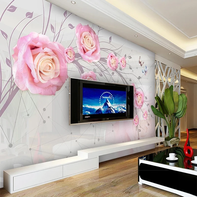 

Custom Mural Wallpaper 3D Modern Minimalist Pink Rose TV Background Wall Sticker Tapety Fresco Papel De Parede Home Décor Tapiz