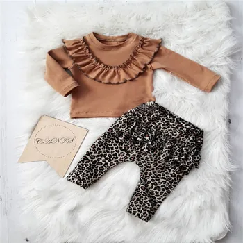 

2pcs Sets Newborn Kid Baby Girl Clothes Ruffle Frilly Collar Long Sleeve Tops+Leopard Print Pants Autumn Winter Outfits Set