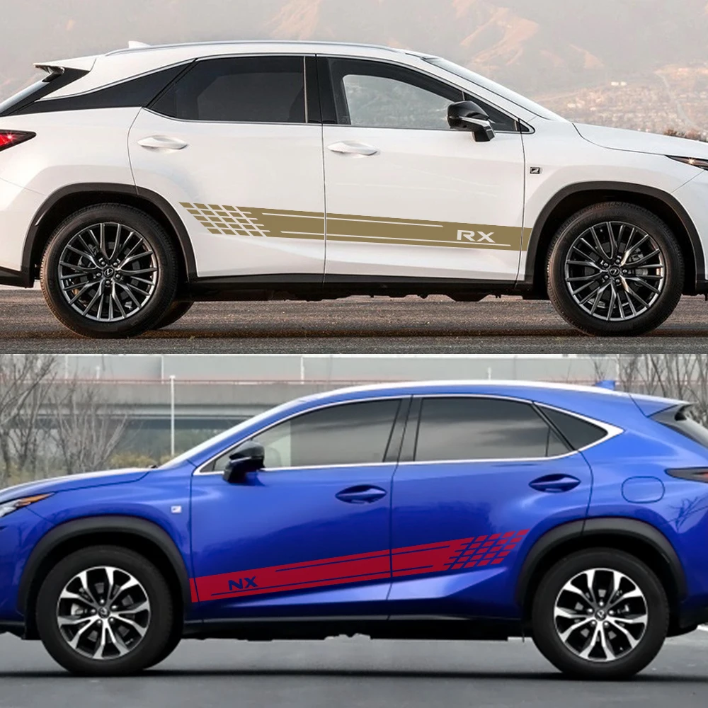 2PCS Car Styling Door Side Skirt Stripes Stickers For Lexus RX NX GX LX Auto Reflective Decoration Vinyl Decals Car Accessories (3)