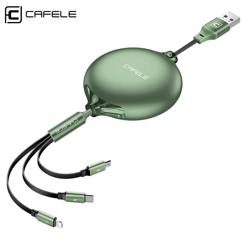 Cafele 3 в 1 зарядный USB кабель для iPhone Type C Micro Выдвижной 120 см 3A Быстрая зарядка провод