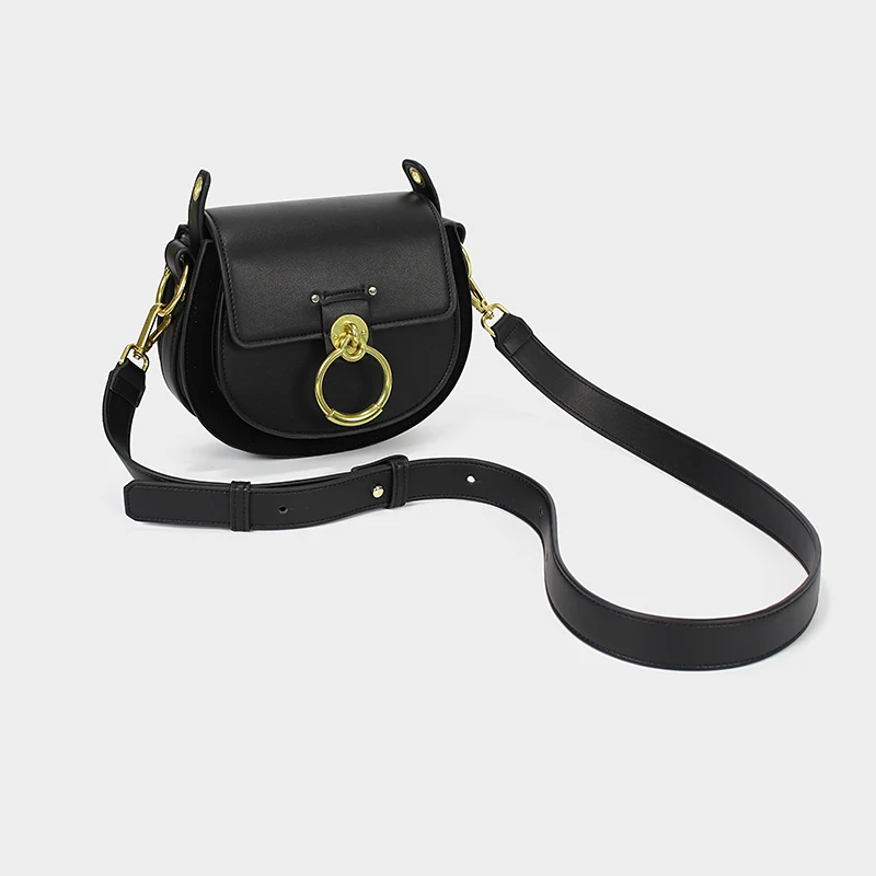 Goede 2019 Hot Koop Vrouwelijke Handtassen Hoge Kwaliteit Echt Leer Vrouwen Schoudertas Metalen Ring Designer Dames Kleine Crossbody Tas