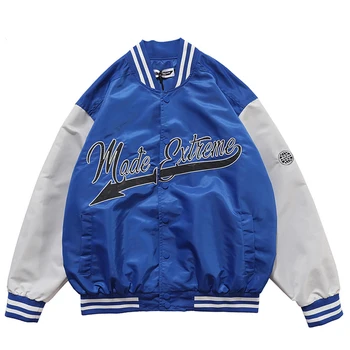 

Mens Reflective Baseball Jackets Color Block Vintage Harajuku Bomber Jacket 2020 Autumn Oversized V-neck Coats Streetwear