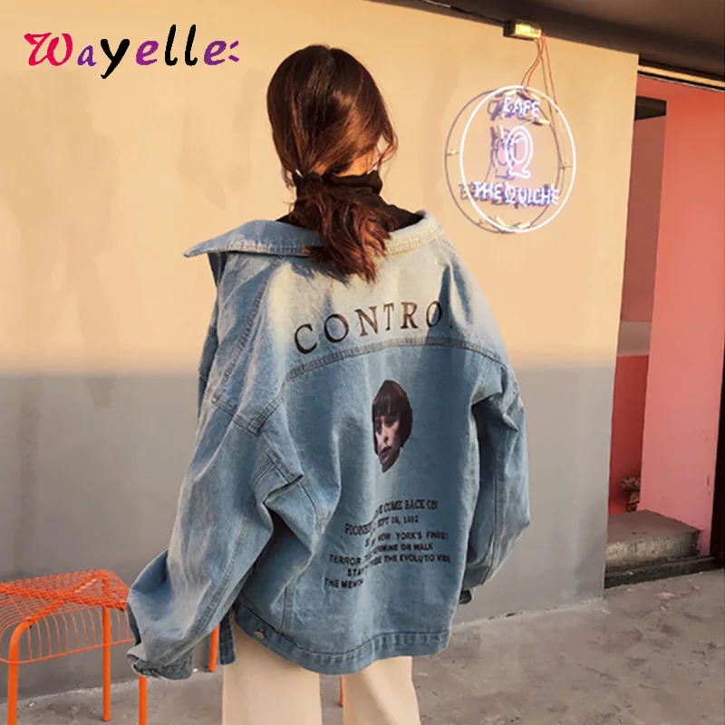 amazing  2019 Autumn Winter Women Denim Jackets Loose Retro Style Denim Jackets Fashion Polo Collar Pint Den