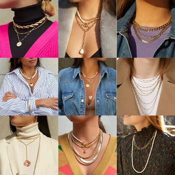 

2020 New Boho Gold Gothic Pearl Statement Necklace Long Twist Chains Heart Beads Chocker Women Layered Pendant Necklace Gifts