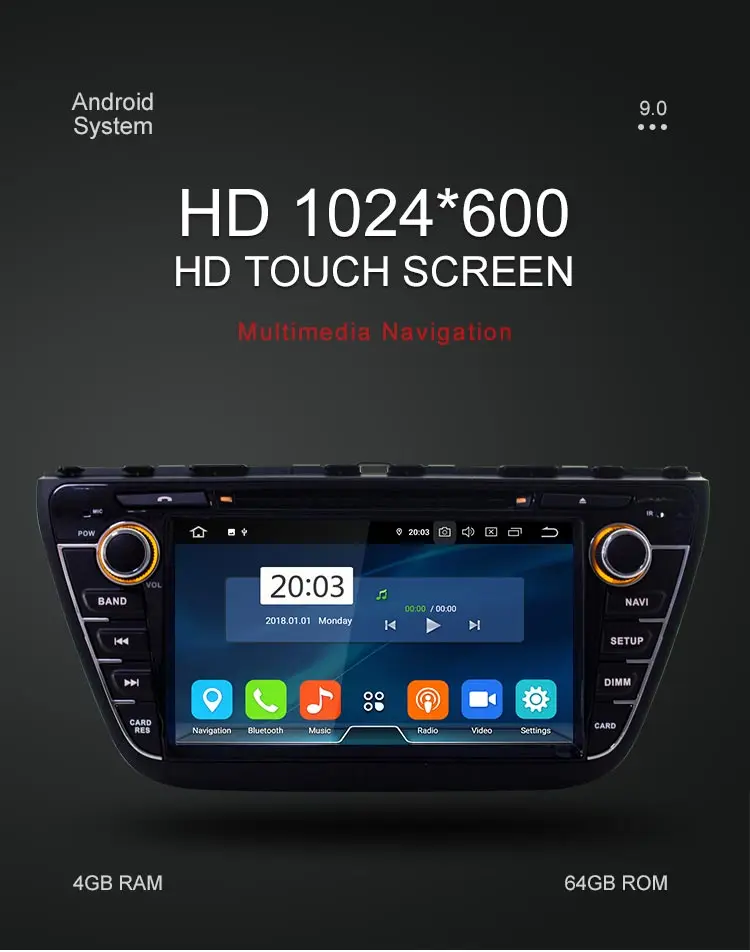 Excellent Besina Android 9.0 Car DVD Player For Suzuki SX4 S-Cross 2013-2016 Multimedia GPS Navigation WIFI 2 Din Car Radio 64G Stereo IPS 1