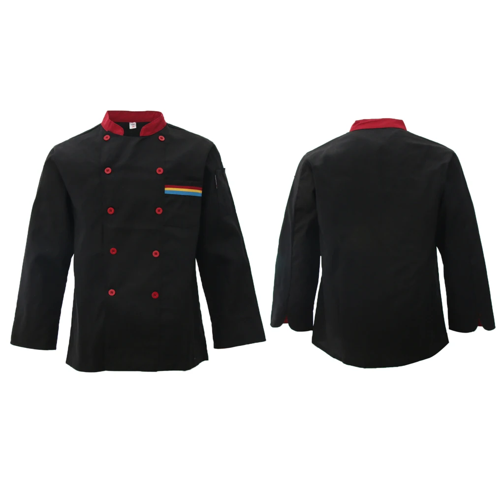Unisex Long Sleeve Chef Apparel Jackets Coats Restaurant Hotel Uniform Red