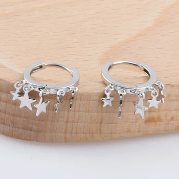 

MSWEIJIA S925 Sterling Silver Star Earrings Sweet Glossy Pentagram Earrings Personalized Tassel Sequin Earrings for Women