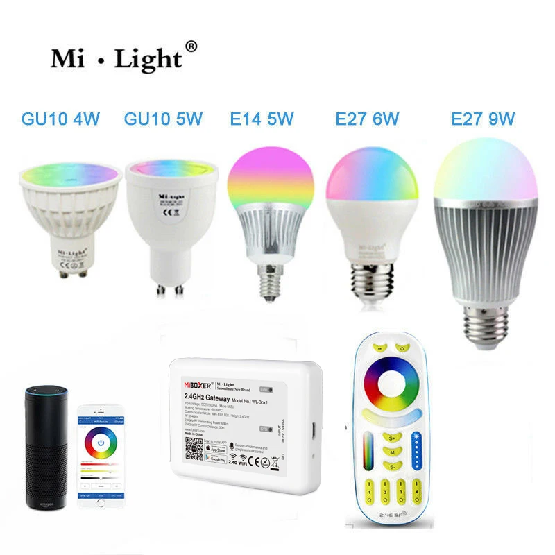 Светодиодный светильник E27/E14/GU10 с регулируемой яркостью RGB + CCT(2700