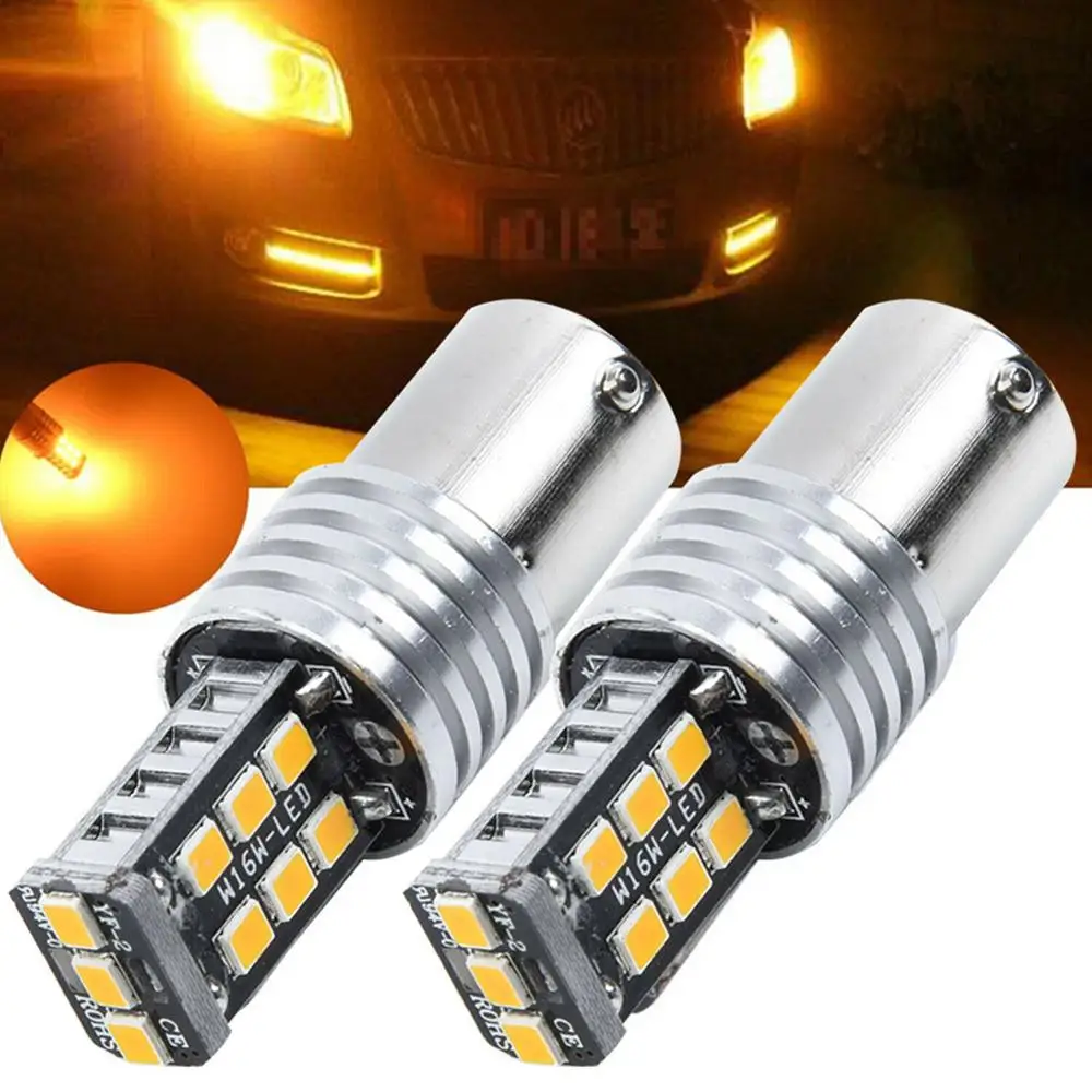 Горячая продажа 2 шт Янтарный оранжевый 1156 P21W 3157 BA15S 15SMD 2835 Светодиодные лампы для