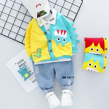 

Boy Clothes Set New Autumn Spring Cartoon T-shirt Coat Jeans Clothes for Toddler Girl Outfit Sets Kids Infant Suits