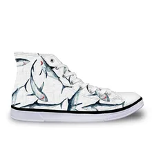 Doginthehole акула мультфильм Печать Высокая обувь флэтс унисекс Вулканизированная обувь женская мужская повседневная обувь кроссовки осень