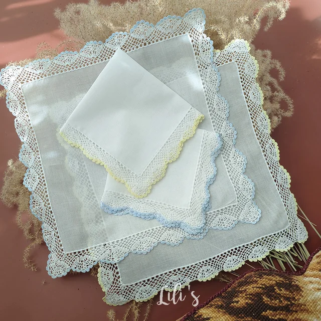 Elegáns Fehér, 100% Pamut, Magas Gróf Kézi Égésű Csipke Zsebkendő - Image 3