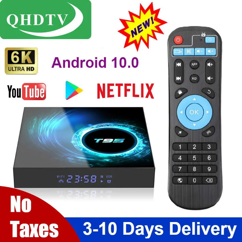 Оригинальный QHD ТВ Android 10 T95 6K H616 четырехъядерный Netflix медиаплеер Lxtream код 1 год