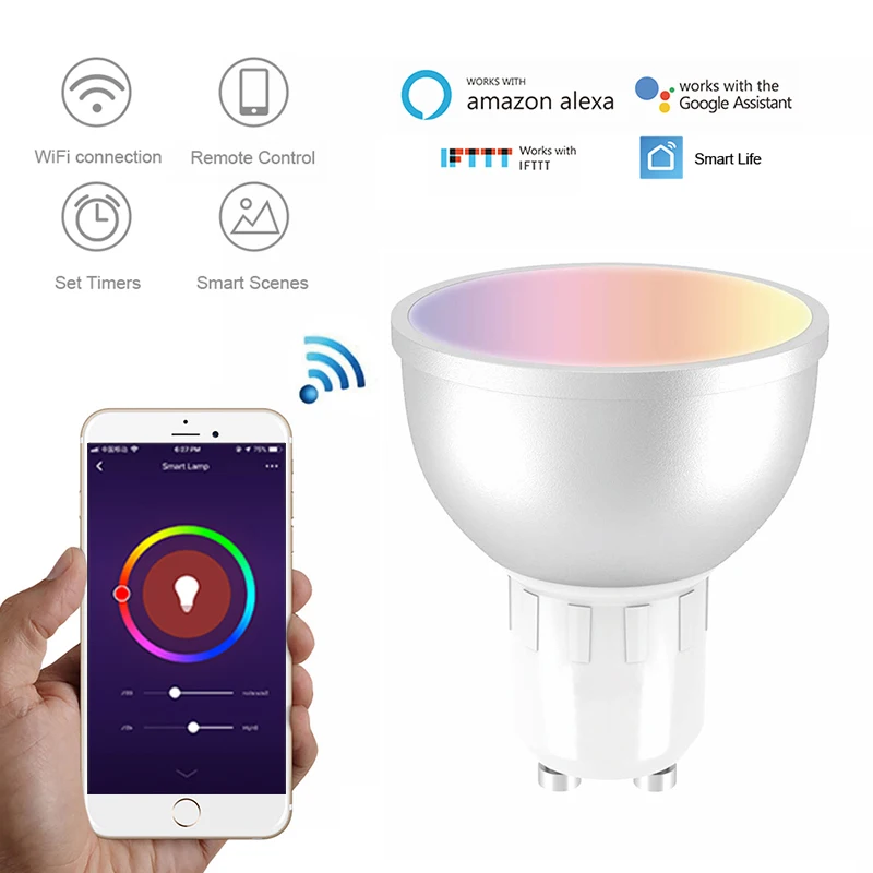 

GU10 WiFi Smart LED Bulbs RGBW Warm Light 5W Dimmable Lamps Remote Control Compatible Alexa Google Home IFTTT Chrismas Lights