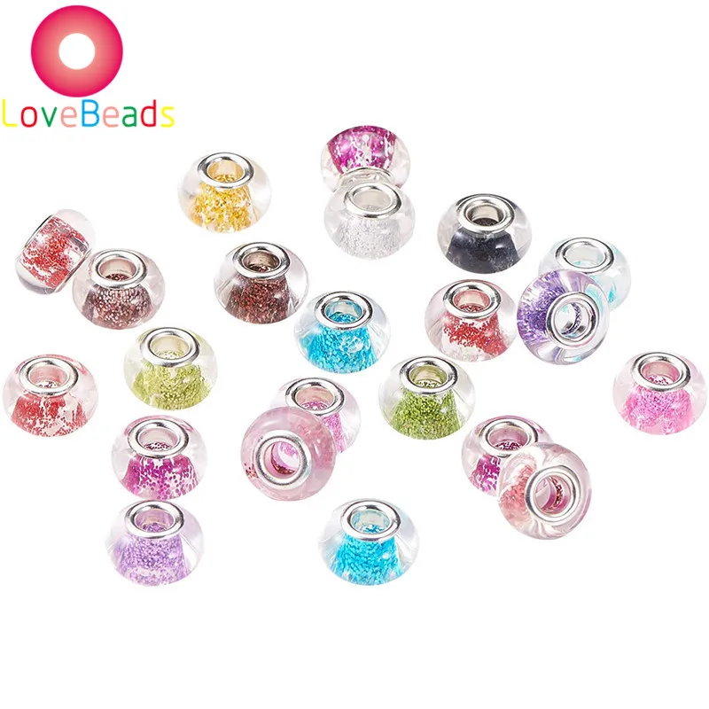 

10pcs New Color Resin Sparkling Glitter Powder Large Hole European Beads Fit Pandora Charm Bracelet DIY Necklace Jewelry Making