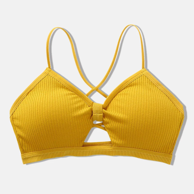Yellow Хлопковые бюстгальтеры для женщин, топ, нижнее белье, бесшовный топ, открытая спина, нижнее белье, без косточек, нижнее белье с бретельками, сексуальный бюстгальтер - Цвет: Yellow