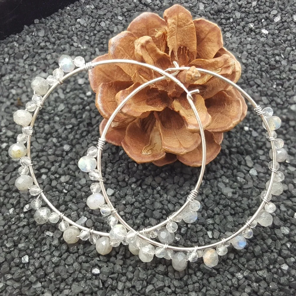 Lily Jewelry Larimar, пирит, Шпинели, лабрадорит, оникс, рубиновые сапфиры изумруды 925 серебряные большие серьги-кольца женские модные ювелирные изделия