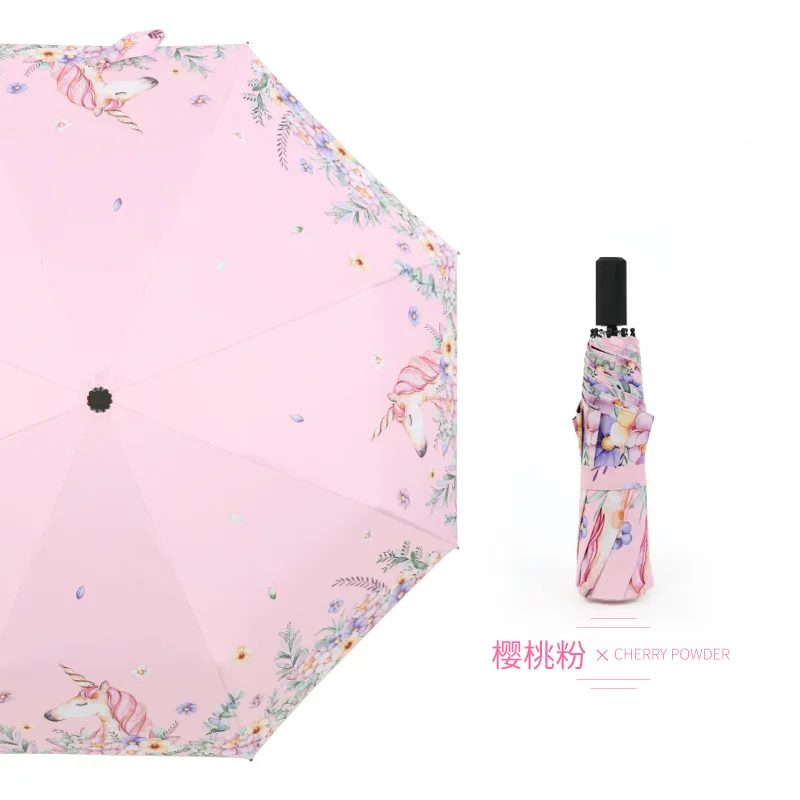 Pink 100 Cm Мой маленький Единорог солнцезащитный черный зонт, складной зонт женский УФ-Защита от солнца зонтик UPF50 - Цвет: Pink 100 Cm