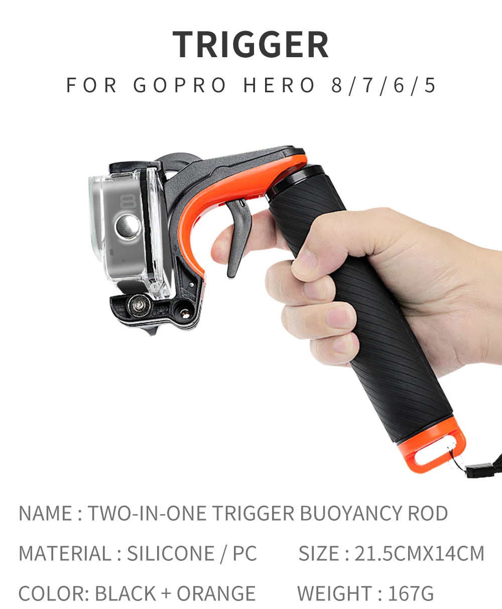 Триггер затвора Дайвинг плавучести палка плавающая рукоятка для GoPro Hero 8 рукоятка Черный Затвор управления съемки кронштейн