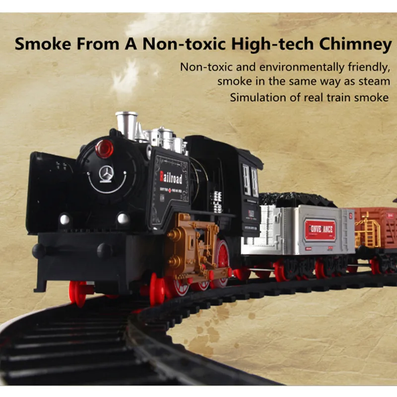 High Simulation Smoking Steam Spray 2.4G RC Steam Train Model With Sound Light Driving 666CM Track DIY Assembly Chimney Railway 4