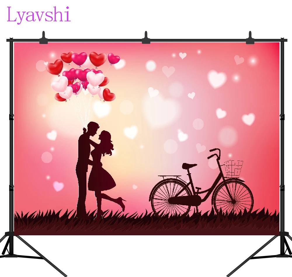 Pano de Fundo Balão de ar Fundo para Estúdio Dia dos Namorados Lyavshi Casamento Photocall Vinil Amor Coração Quente Bicicleta Fotografia Foto - Image 2