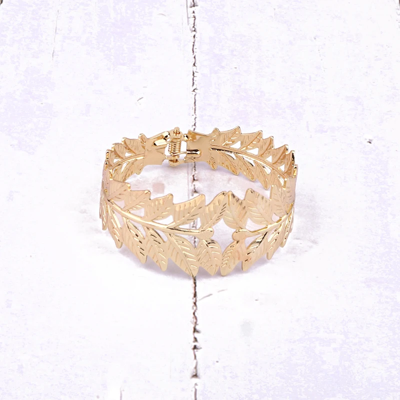 Dayoff Европейский металлический золотой цвет Открытый лист Браслеты для женщин панк регулируемые манжеты браслеты Femme резной браслет ювелирные изделия B21