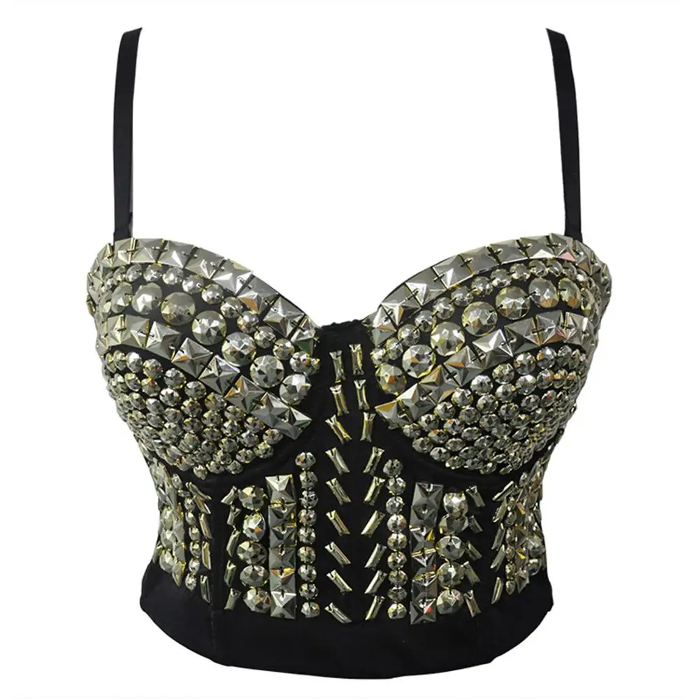 

Black Push Up Bralet Crystal Beading Women's Corset Bustier Bra Night Club Party Cropped Top Gothic Clothes Sexy Bralette Mujer