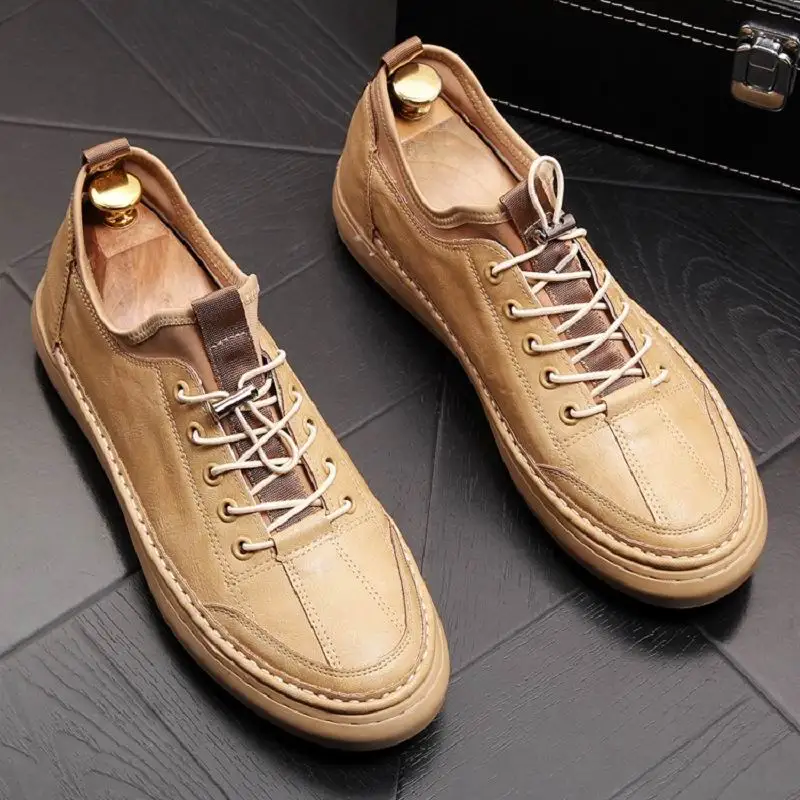 

New Arrival Trend Men Apricot Casual Comfort Shoes Round Toe Lace Up Spring Fall Black Fashion Shoes For Man Size 38-43