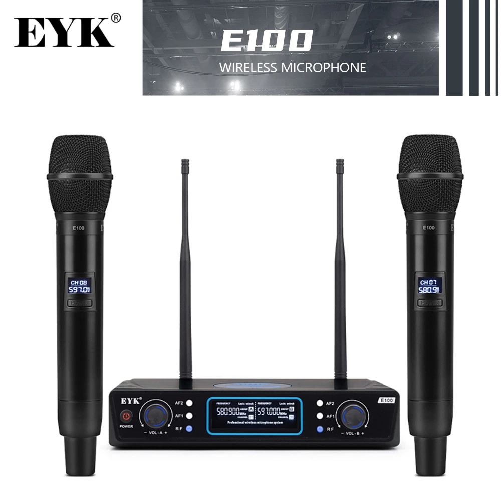 Eyk E100 Uhf Wireless Microphone System With Dual Handheld Microphone