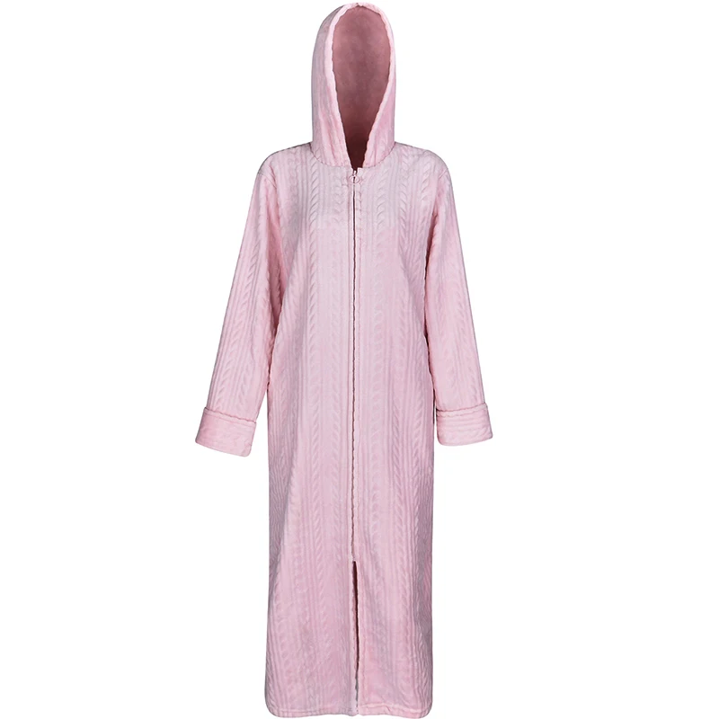 40-110KG Women Winter Plus Size Long Hooded Bathrobe Warm Robe Zipper Night Dressing Gown Sleepwear - AliExpress