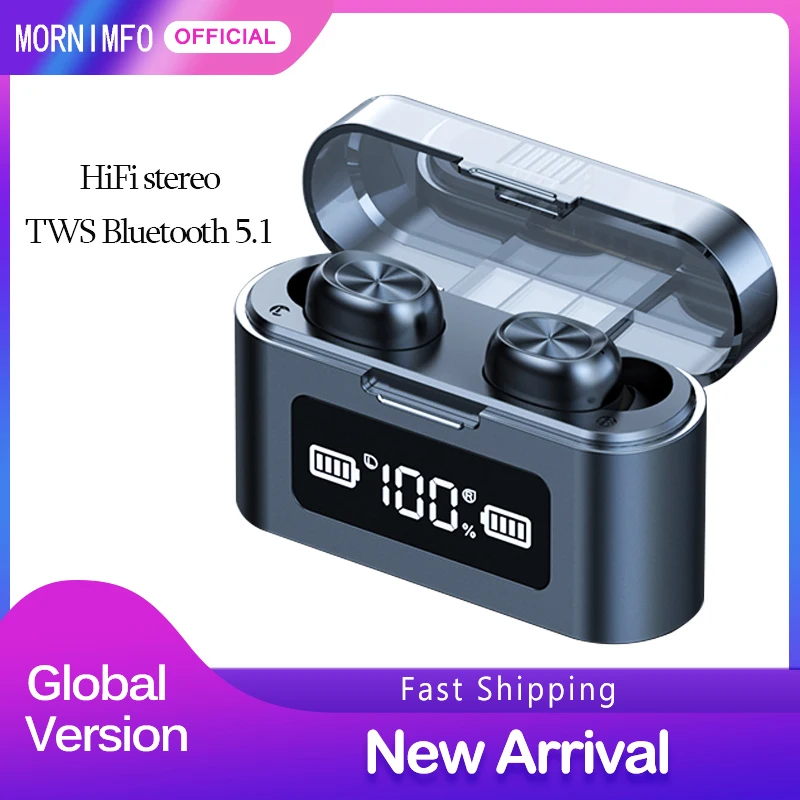 

Wireless Earphones Sports Bluetooth 5.1 Earphones Led Display 9D Hifi Stereo Fingerprint Touch Music Headphone Wireless Earbuds