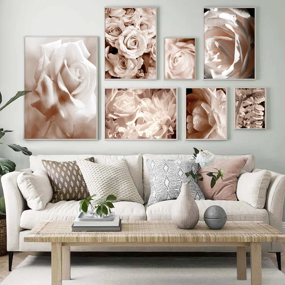 Blooming Rose Flower Ferns Leaf Plant Wall Art Canvas Painting Nordic Posters And Print Pictures For Living Room Home Decor | Дом и сад