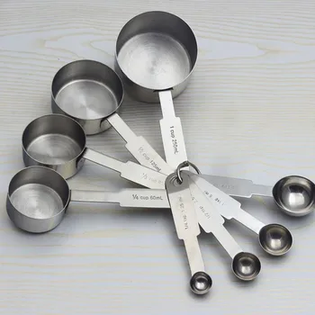 

8 Pcs Stainless Steel Stylish Measuring Cups Set Kitchen Tools Baking Handle Spoons Cooking