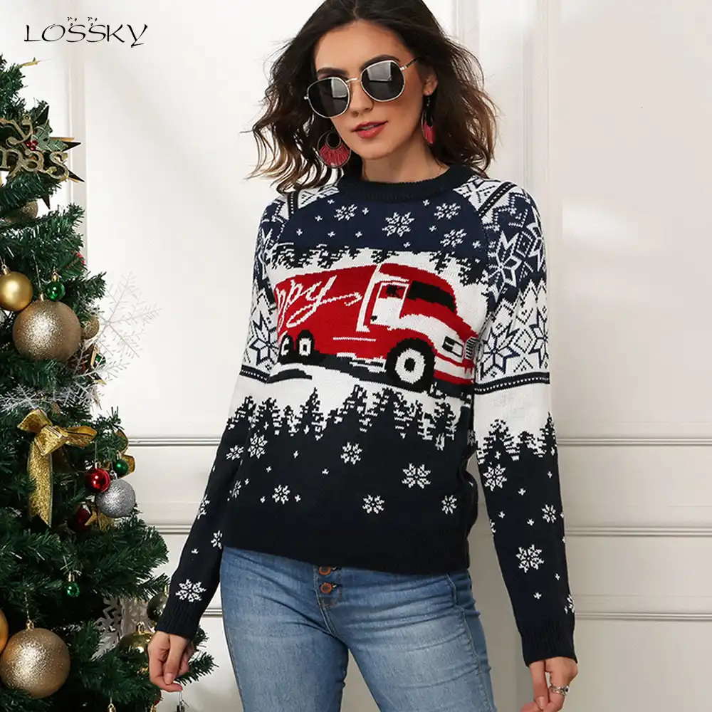 醜いクリスマスジャンパーセーター秋冬新スノーフレーク服ジャガードニットプルオーバー女性のトップスファッション プルオーバー Aliexpress