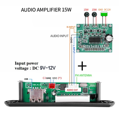 Kebidu 무선 블루투스 MP3 WAV 디코더 보드 오디오 모듈, USB TF 라디오, 자동차 액세서리, 리모컨 포함, 9V-12V 3