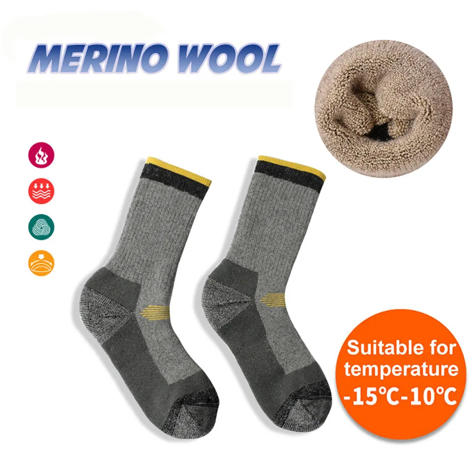 Loogdeel 2 Pair Merino Wool Thermal Skiing Socks Winter Men Women Outdoor Sports Soft Ski Hiking Snowboard Thicken Thermosocks