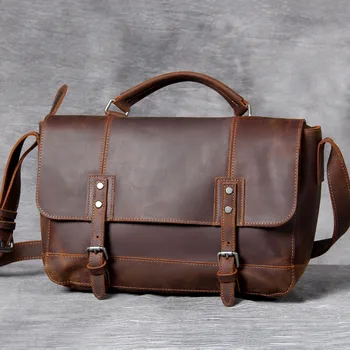 

Genuine Leather Men Bag Casual Business Man Shoulder Crossbody Bags Cowhide Large Capacity Top Layer Leather Travel Message Bag