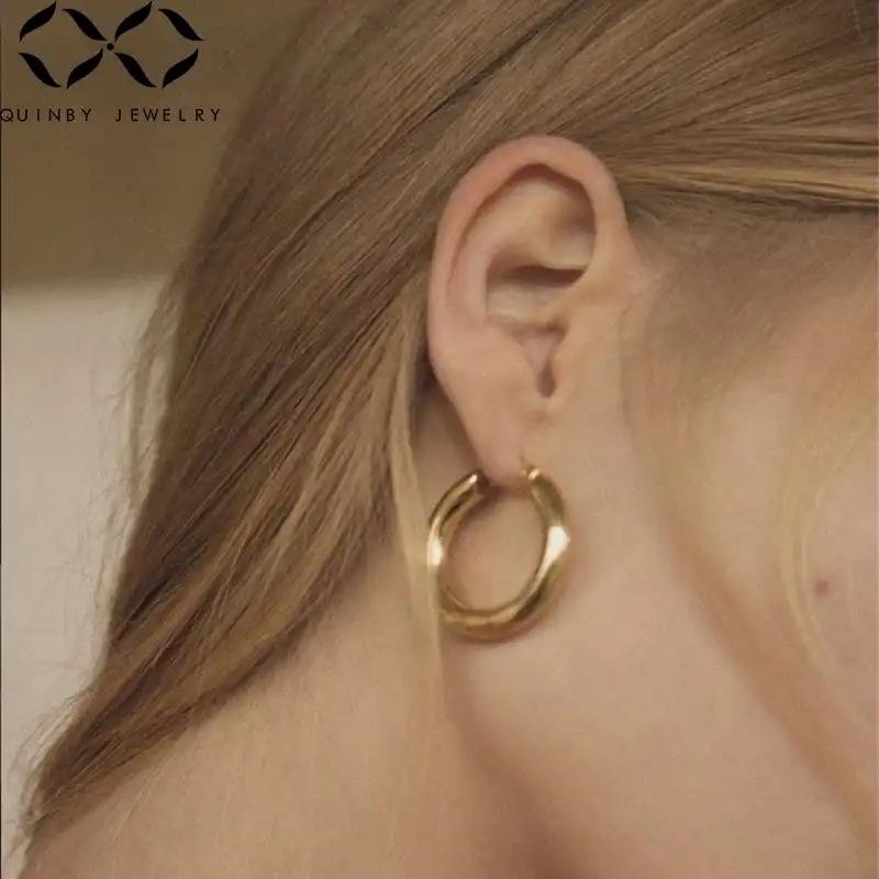 Куинби 925 серебряные серьги для женщин 18 мм золото большой круглый обруч серьги на подарок девочке вечерние aretes Женские Ретро серьги-обручи Q5