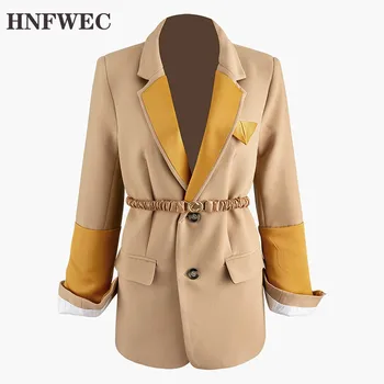 

Women Contrast Color Split Temperament Blazer New Lapel Long Sleeve Loose Fit Jacket Fashion Spring Autumn 2020 v761