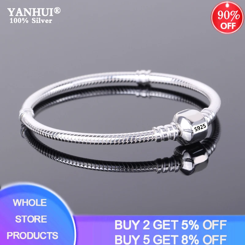 Bracelet Bangle Charm Handmade S925-Logo 925-Solid-Silver Women Original Beads with Certificate