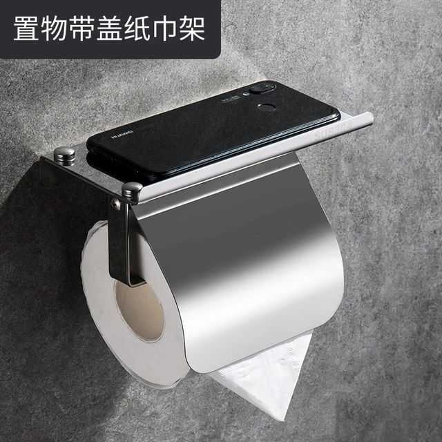  DOITOOL Estante de baño Soporte de papel higiénico con estante  montado en la pared, soporte para rollo de papel higiénico de acero  inoxidable, estante para colgar rollos de papel higiénico para