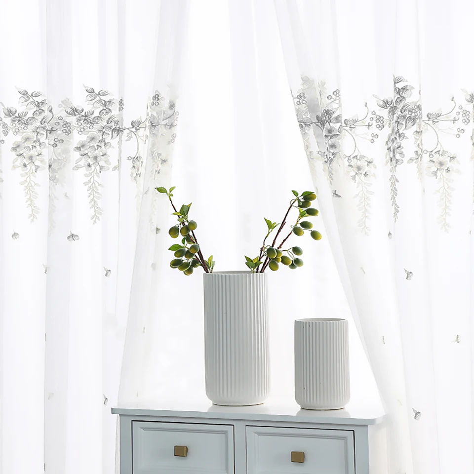 

Embroidered Curtain for Living Room Luxury Curtains for Bedroom Colorful Floral Gauze European Tulle Curtains for Living Room