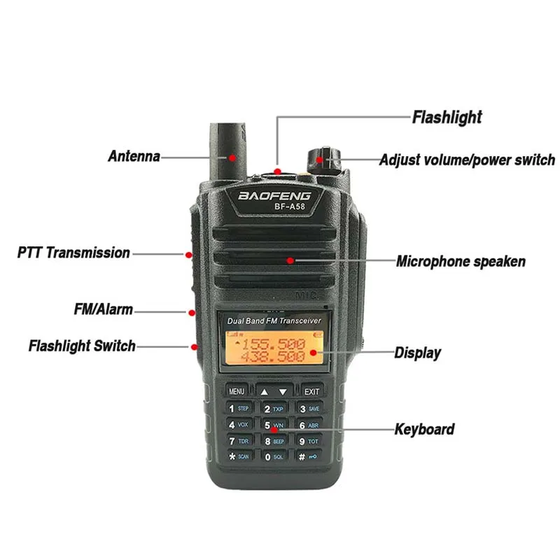 2 шт. Baofeng BF-A58 иди и болтай Walkie Talkie “иди и 10 км IP67 Водонепроницаемый радиостанцией Профессиональный Tranceiver радиолюбитель A58 PTT двухстороннее радио