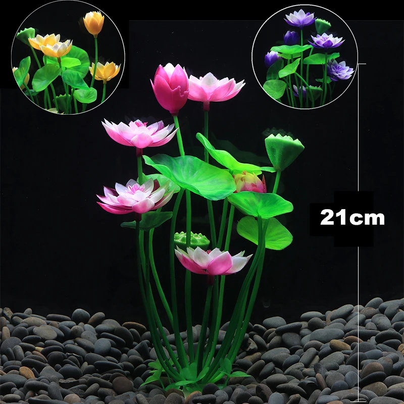 

New Lovely Aquarium Artificial Plant Lotus Decoration Fish Tank Landscaping Aquatic Water Grass Lotus Ornaments 21cm